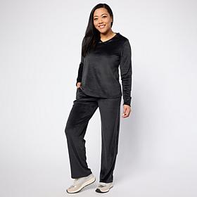 "As Is" Comfort Code Silky Velvet Satin Trim 2-piece Top and Pant S...