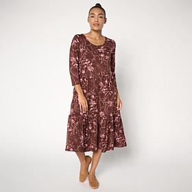 "As Is" Comfort Code Stretch Jersey Knit Tiered Hem Midi Lounge Dress
