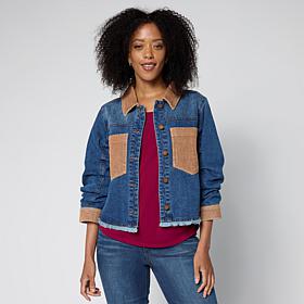 "As Is" Democracy Mixed Media Ruched Sleeve Denim Jacket