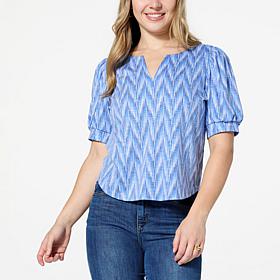 "As Is" Democracy Puff-Sleeve Printed Knit Top