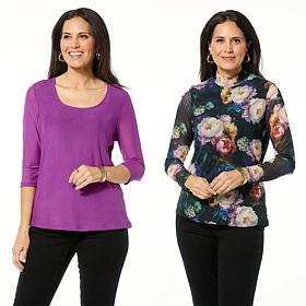 "As Is" DG2 by Diane Gilman 2-pack Print/Solid Mesh Top