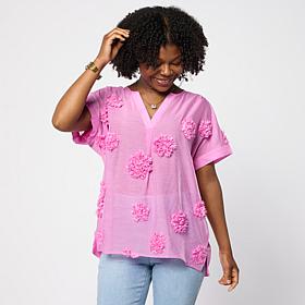 "As Is" DG2 by Diane Gilman 3D Floral Voile Blouse