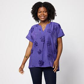 "As Is" DG2 by Diane Gilman 3D Floral Voile Blouse