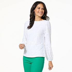 "As Is" DG2 by Diane Gilman Boat Neck Lantern Sleeve Blouse