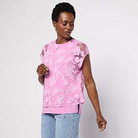 "As Is" DG2 by Diane Gilman Burnout Lace Everyday Jersey Easy Top