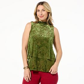 "As Is" DG2 by Diane Gilman Burnout Velvet Mock Neck Easy Tank
