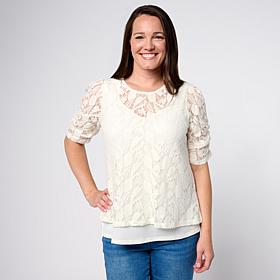 "As Is" DG2 by
Diane Gilman Corded Lace Puff Sleeve Easy Top
