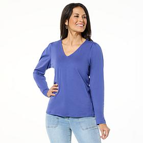 "As Is" DG2 by Diane Gilman Cotton Knit Pleated Curtain Shoulder Top
