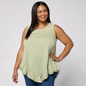 "As Is" DG2 by Diane Gilman Cotton Modal Slub-Embellished Ruffle Ta...