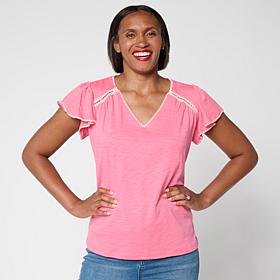 "As Is" DG2 by Diane Gilman Cotton Modal Slub Flutter Sleeve Top