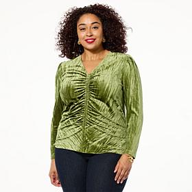 "As Is" DG2 by Diane Gilman Crushed Velvet Ruched Front Top