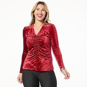 "As Is" DG2 by Diane Gilman Crushed Velvet Ruched Front Top