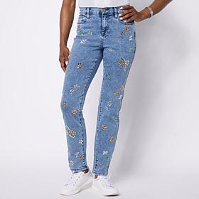 "As Is" DG2 by Diane Gilman Crystal-Accented Straight Leg Stretch Jean
