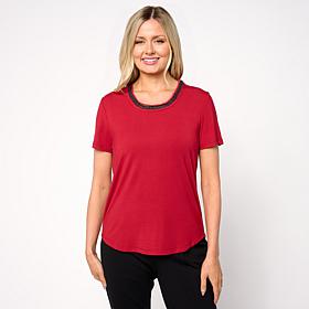"As Is" DG2 by Diane Gilman Embellished U-Neck Short-Sleeve Tee