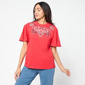 "As Is" DG2 by Diane Gilman Embroidered Flutter Sleeve Top