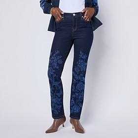 "As Is" DG2 by Diane Gilman Embroidered New Classic Stretch Denim