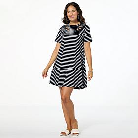 "As Is" DG2 by Diane Gilman Embroidered Striped Knit Swing Dress