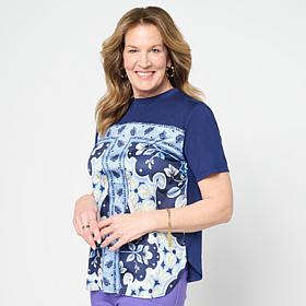 "As Is" DG2 by Diane Gilman Everyday Jersey Knit Scarf Print Top
