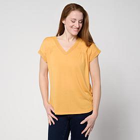 As Is DG2 by Diane Gilman Everyday Jersey Lace Trimmed Knit Top