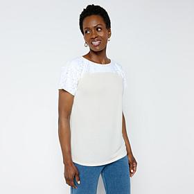 "As Is" DG2 by Diane Gilman Everyday Jersey Paillette Yoke Knit Top
