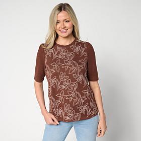 "As Is" DG2 by Diane Gilman Floral Embroidered Puff-Sleeve Top