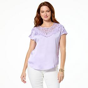 "As Is" DG2 by Diane Gilman Just Like Silk Crochet Lace Yoke Dolman...