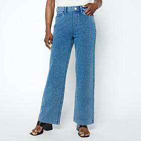 "As Is" DG2 by Diane Gilman Knit Flex Denim Pull-On Wide-Leg Pant