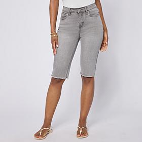 "As Is" DG2 by Diane Gilman Legacy Stretch Denim Fray Hem Bermuda S...