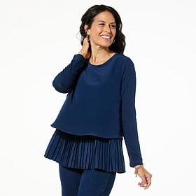 "As Is" DG2 by Diane Gilman Long-Sleeve Pleated Peplum Easy Top