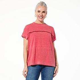 "As Is" DG2 by Diane Gilman Metallic-Trimmed Relaxd Crew Neck Knit Top
