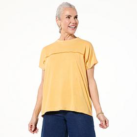 "As Is" DG2 by Diane Gilman Metallic-Trimmed Relaxed Crew Neck Knit...