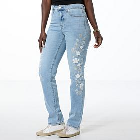 "As Is" DG2 by Diane Gilman New Classic Stretch Embroidered Straigh...