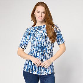 "As Is" DG2 by Diane Gilman Printed Boatneck Elbow Sleeve Top