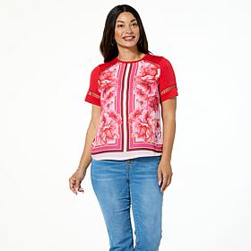 "As Is" DG2 by Diane Gilman Printed Mixed Media Top