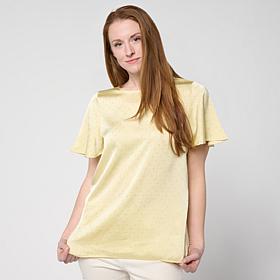 "As Is" DG2 by Diane Gilman Rhinestone Embellished Flutter Sleeve Top 