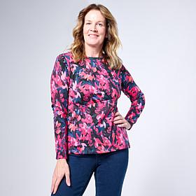 "As Is" DG2 by Diane Gilman Ruched Asymmetric Seam Long Sleeve Top