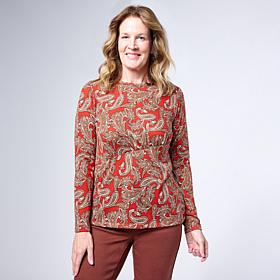 "As Is" DG2 by Diane Gilman Ruched Asymmetric Seam Long Sleeve Top