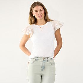 "As Is" DG2 by
Diane Gilman Ruched Eyelet Flutter-Sleeve Mixed Medi...