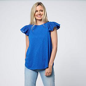 "As Is" DG2 by
Diane Gilman Ruched Eyelet Flutter-Sleeve Mixed Medi...