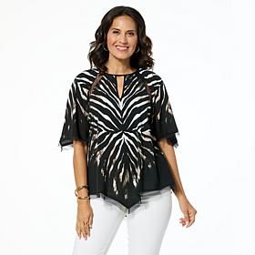 "As Is" DG2 by Diane Gilman Scarf Print Easy Raglan Blouse