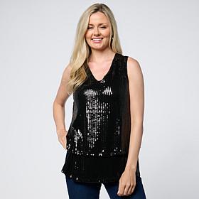 "As Is" DG2 by Diane Gilman Sequin Front Combo Easy Tank