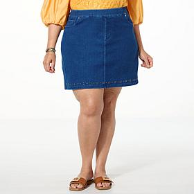 "As Is" DG2 by Diane Gilman Studded 5-Pocket Denim Skort