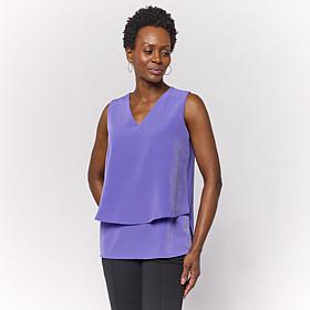 "As Is" DG2 by Diane Gilman V-Neck Mixed Media Double Layer Easy Tank