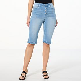 "As Is" DG2 New Classic Denim Stretch Faux Button Fly Bermuda Shorts