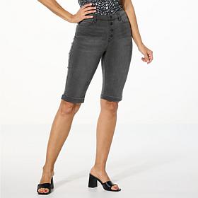 "As Is" DG2 New Classic Denim Stretch Faux Button Fly Bermuda Shorts