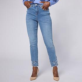"As Is" Diane Gilman Legacy Stretch Fringe Petal Hem Skinny Ankle Jean