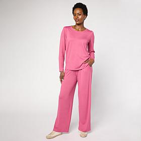 "As Is" G by Giuliana 2-piece G-Knit Puff-Sleeve Top & Full-Leg Pan...