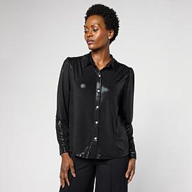"As Is" G by Giuliana 24K Shine Knit Top with Button Front
