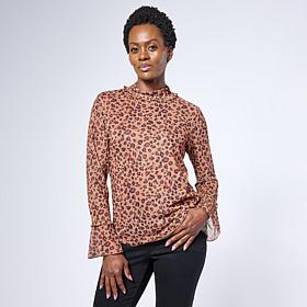 "As Is" G by Giuliana Animal Print Mesh Top with Flounce Sleeves