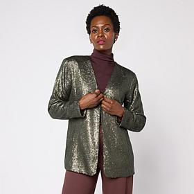 "As Is" G by Giuliana Black Label Collarless Sequin Knit Cardigan